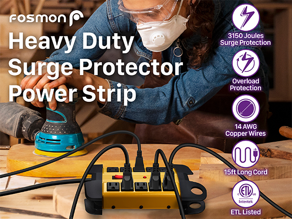 Heavy duty surge protector power strip