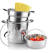 Cook N Home 4-Piece Stainless Steel Pasta Cooker Steamer Multipots, 12 Quart, Silver