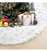 DOORTOME 48 Inches Christmas Tree Skirt, Snowy White Faux Fur Tree Skirt, Plush Christmas Tree Ma...