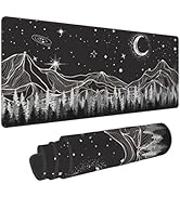 Black and White Mountain Landscape Forest Trees Stars Moon Sky Gaming Keyboard Mouse Pad Mousepad...