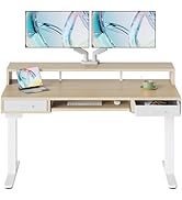 HUANUO 55? x 26? Electric Standing Desk with 2 Drawers &amp;24.4? Large Keyboard Tray, C-Clamp Mount ...
