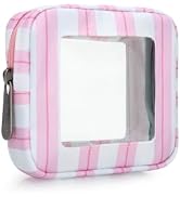 JINSI Small Clear Makeup Bag for Purse, Travel Cosmetic Pouch, Pink Stripe | Waterproof PVC, wate...