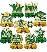 Graduation Table Decorations Class of 2026, 9Pcs Graduation Centerpieces for Tables Green Gold Ho...