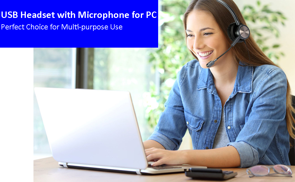 USB Headset with Mic for PC Laptop Computer