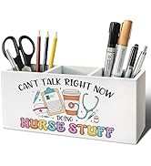 ELMCH Funny Nurse Pen Pencil Holder, Nurses Appreciation Gifts Wood Desk Organizer and Accessorie...