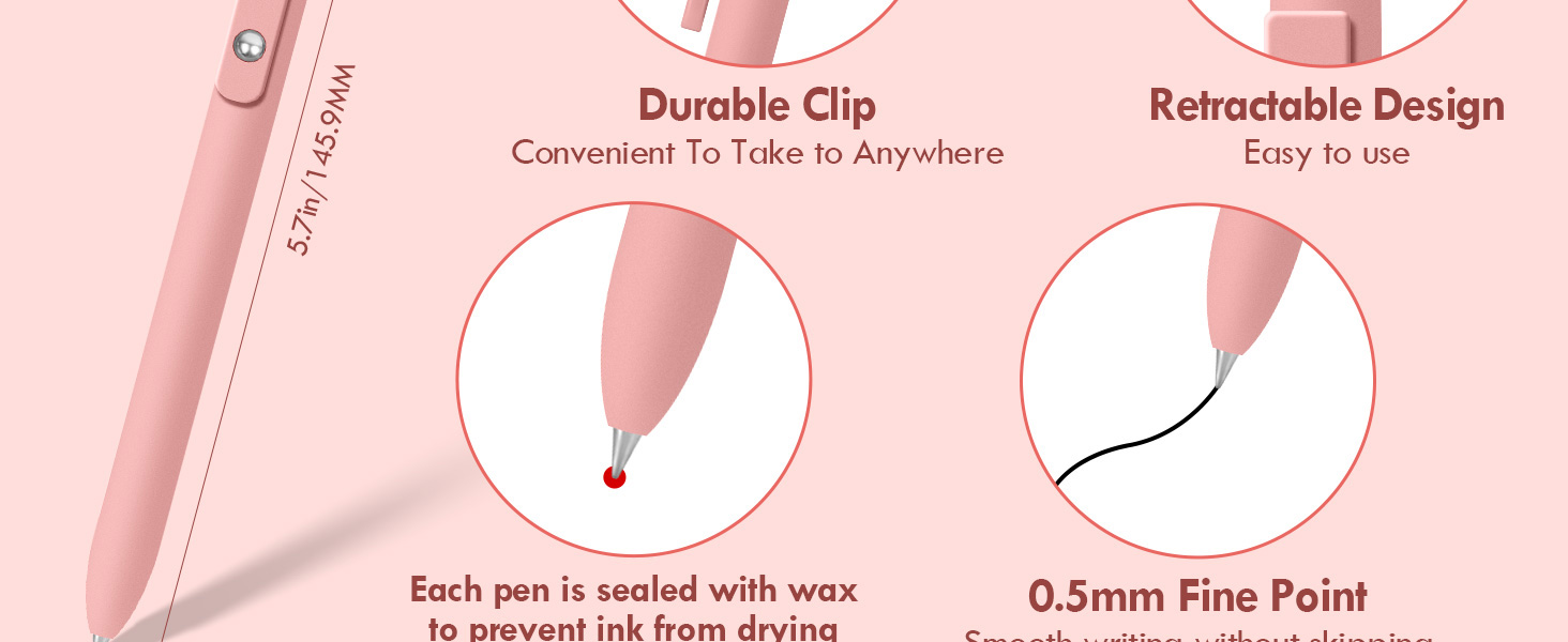 0.5mm Retractable Rolling Ball Gel Pens with fade-resistant ink