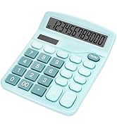 DANRONG Cute Light Blue Desktop Calculator with Big Buttons, Dual Power Source, Solar and Battery...