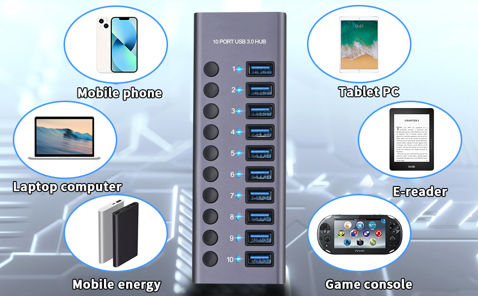 Silver Gray-10 USB ports