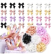 Briskbloom Colorful Bow Nail Charms, 3D Bowknot Nail Stud Rhinestones, Bow and Pearl Charms for N...