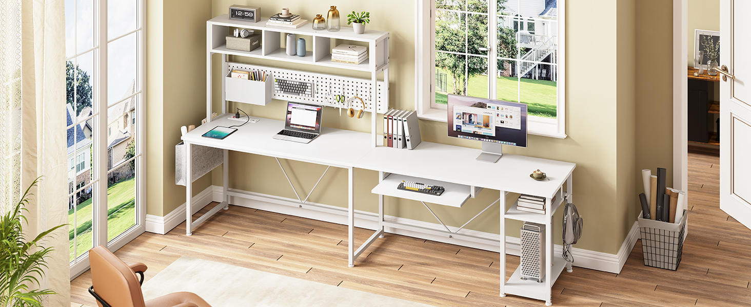 SEDETA White L Shaped Office Desk, Corner Computer Desk 