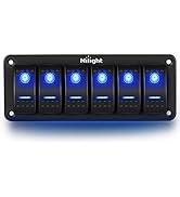 Nilight-90111F 6 Gang Aluminum Rocker Switch Panel Toggle Dash 5 Pin ON/Off Pre-Wired Rocker Swit...