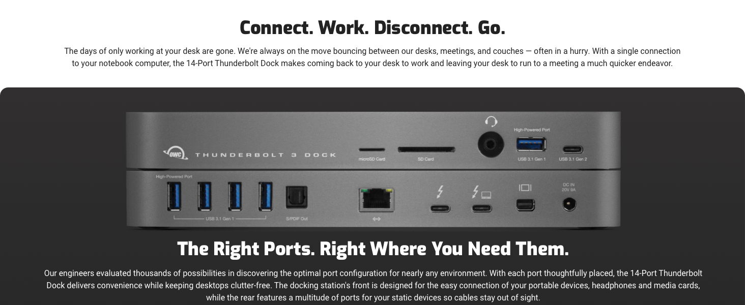 OWC 14 port Thunderbolt Dock Host Port - Thunderbolt 3 (USB-C) up to 40 Gb/s (5000 MB/s