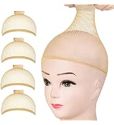 Wig Caps Net, FANDAMEI 4PCS Wig Caps Mesh Net Open End, Light Brown Wig Cap for women, Nylon Mesh...