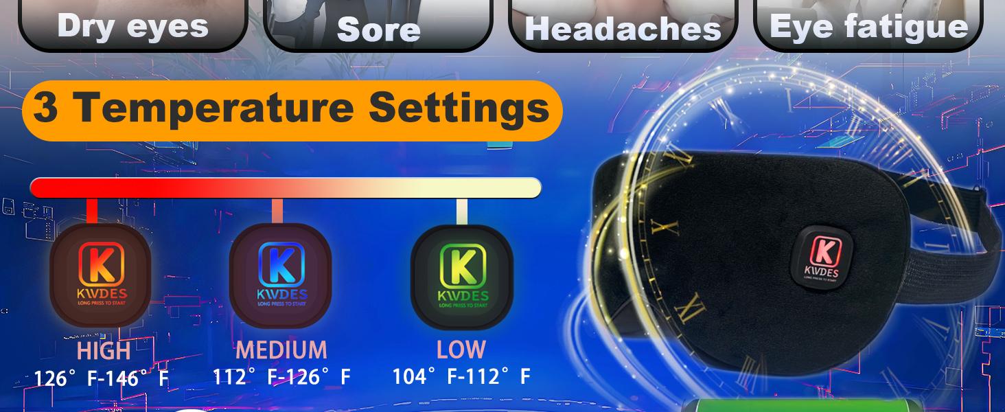 cordless Heated Eye Mask,3 Temperature Settings