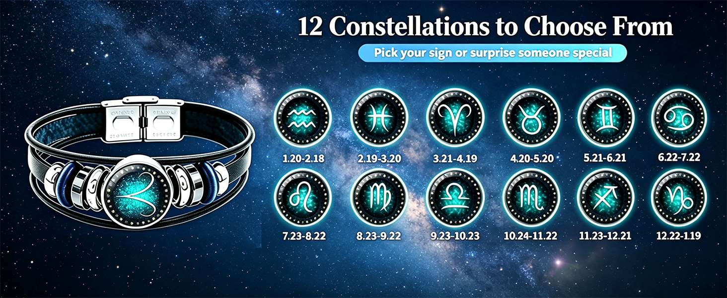 12 Constellation Leather Bracelet