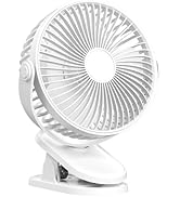 Greheywos Clip on Fan, 6.5-in Battery Operated Portable Fan, Ultra Quiet Personal Desk Fan with S...