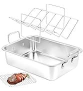 QPMR Roasting Pan with Cooling Rack - Stainless Steel Large Turkey Roaster Pan for Turkey, Chicke...