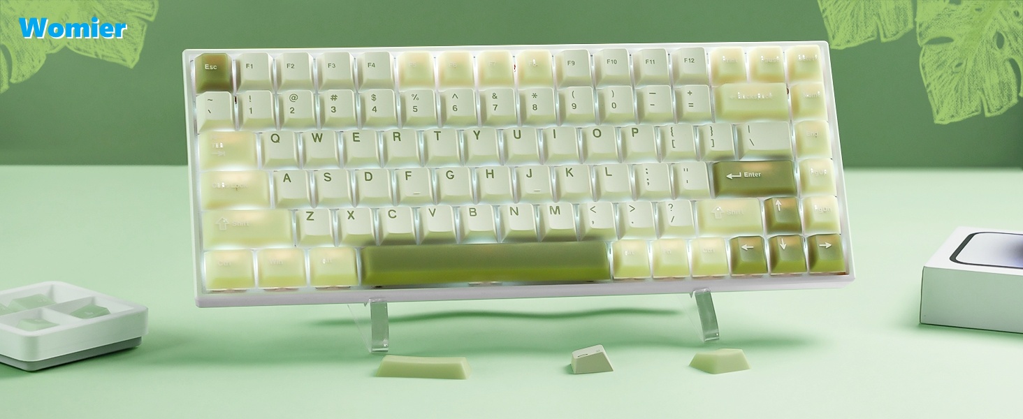 Womier PBT Keycaps Green, Jade Keycaps 60 75 100 Percent, Translucent Key caps Custom