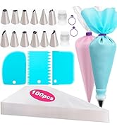 HOTEC Piping Bags and Tips Set, 120 Pcs Cake Decorating Kit with 100pcs 12 Inch Disposable Pastry...