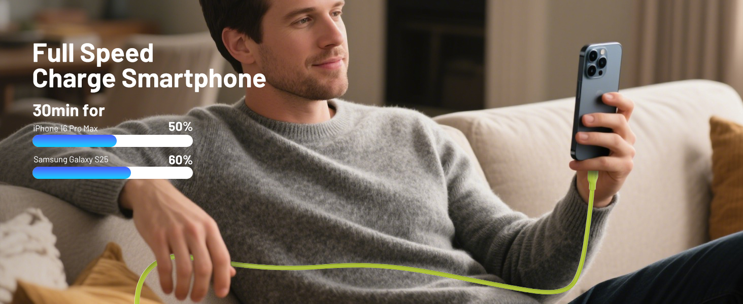 240W USB-C to USB-C cable delivers full-speed charging for your smartphone