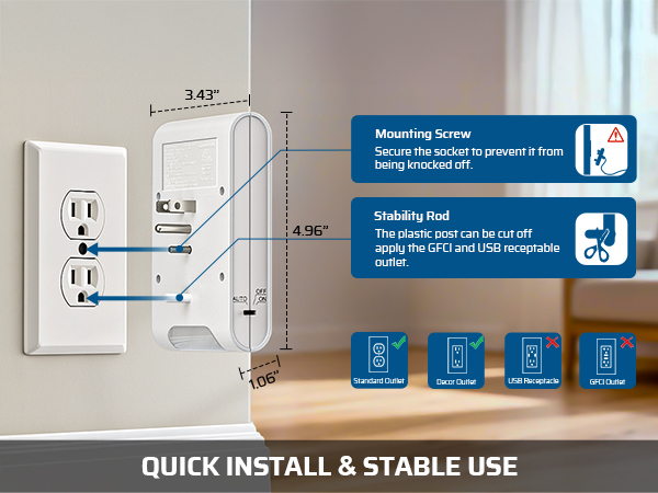 DEWENWILS 4-Outlet Extender is Sleek, Stable, and Secure. QUICK INSTALL &amp; STABLE USE