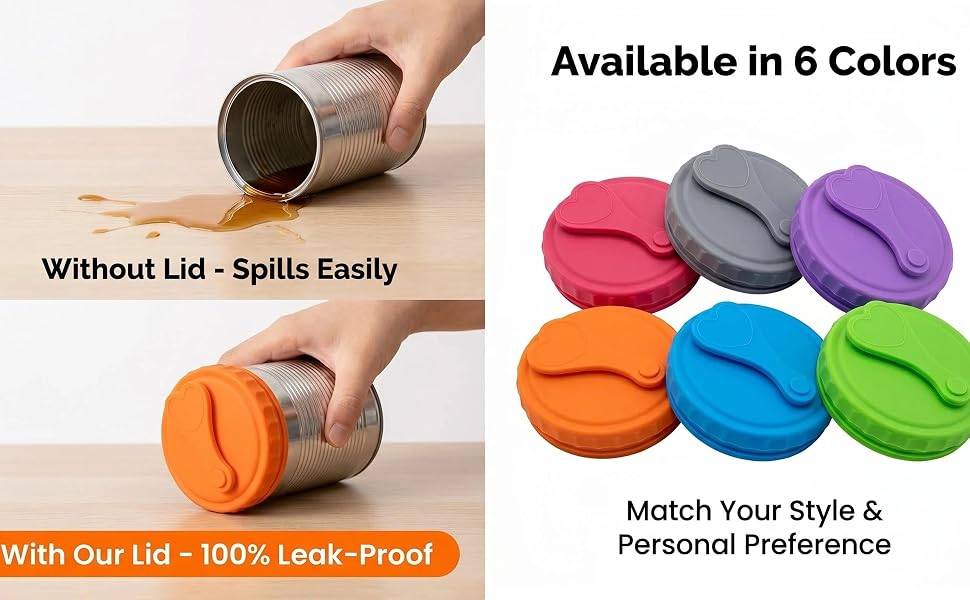 Silicone Soda Can Lids, 100% Leak-Proof vs No Lid Spills, Available in 6 Colors for Personal Style