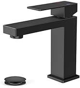 FORIOUS Bathroom Faucets, Single Hole Black Bathroom Faucet with Pop-up Drain, Lead-Free, Single ...