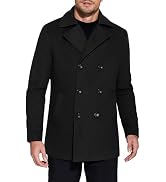 COOFANDY Men's Double Breasted Pea Coat Winter Overcoat Short Trench Coat Notched Collar