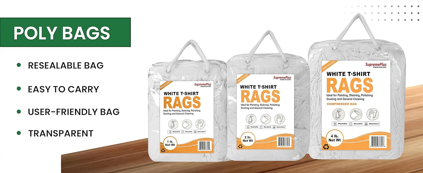SupremePlus Recycled White Knit Rags are available in compressed bags of different sizes