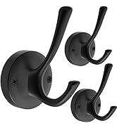 TOFIIGREM Black Towel Hooks, 3 Pack Coat Robe Hook Heavy Duty Metal Double Bath Hook Wall Mounted...