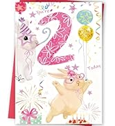 FANCYLUCKY Cute 2nd Birthday Card Gifts for Girl, Happy 2 Year Old Birthday Card for Her, Rabbit ...