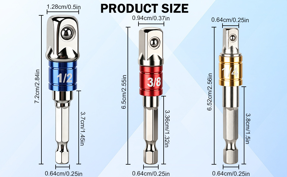 3-Piece Impact Grade Socket Adapter/Extension Set Turns Power Drill Into High Speed Nut Driver