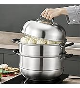 MANO Steamer Pot for Cooking 11 inch Steam Pots with Lid 2-tier Multipurpose Stainless Steel Stea...