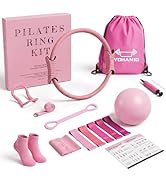 YOHANJO Pink Pilates Kit for Women, 18 Pieces Pilates Equipment Set with Ring, Exercise Ball, 5 R...