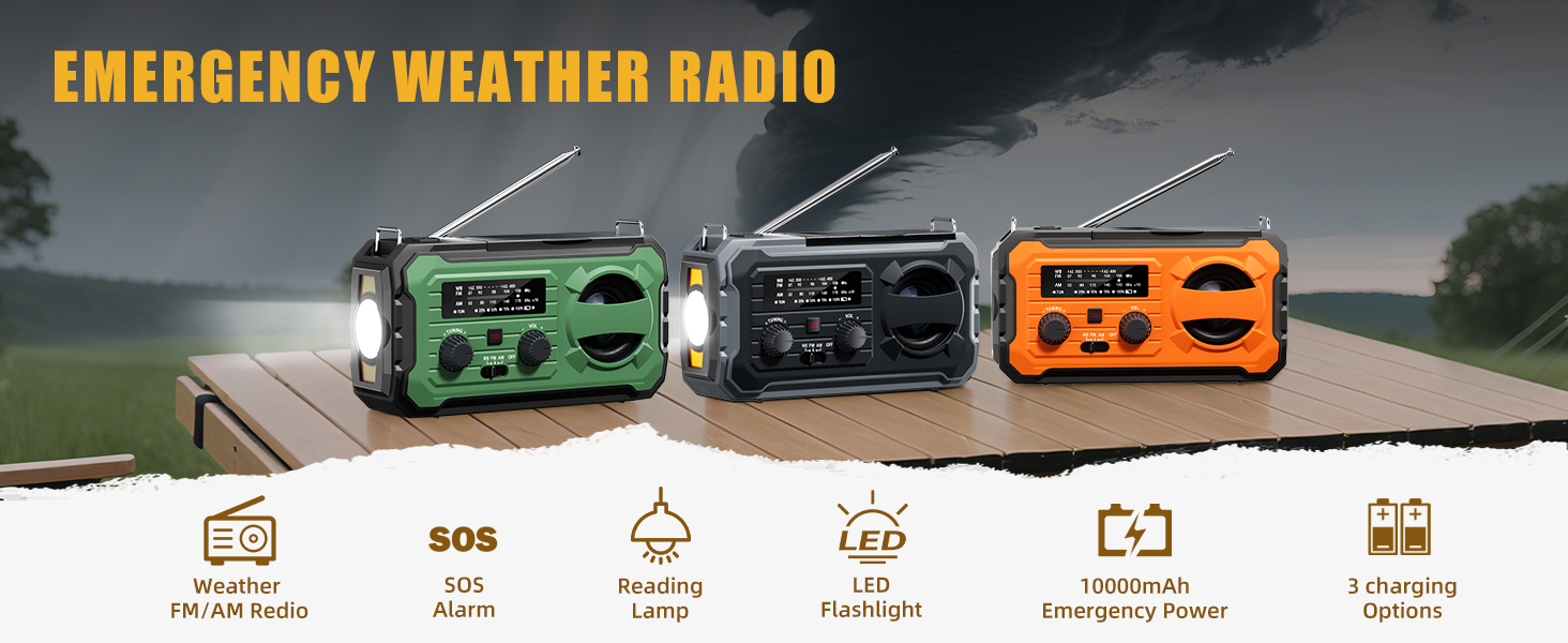 Hand Crank Emergency Radio, 10000mAh Weather Radio