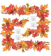2 Pack Fall Maple Leaves Garland Decorations,5.8Ft Artificial Leaf Thanksgiving Decor for Tree Au...