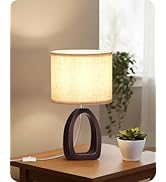 GOEBLESON Small Table Lamp, 14.2" Cute Little Desk Lamp, Wood Bedside Lamp with Linen Lampshade, ...