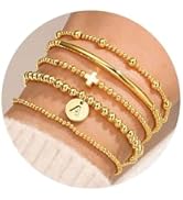 Turandoss Gold Cross Bead Bracelets Sets for Women Girls - Dainty Layered Cross Bracelets for Wom...