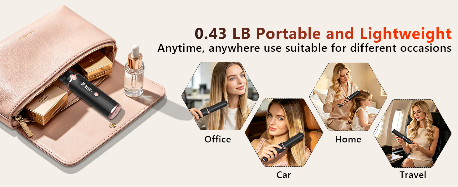 Cordless Hair Straightener Brush, Portable 4500mAh Rechargeable Straightening Comb, MCH Fast Heat