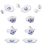 Magibeads 6Pcs Ceramic Tea Set Decorations Blue and White Porcelain 3D Miniature Model Ornaments ...