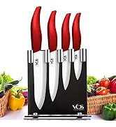 Vos Ceramic Knives with Block Holder - 4-Pc Kitchen Knife Set for Vegetables, Fruit, &amp; Meat - 6