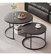 Round Nesting Coffee Table, Black Modern Decorative Coffee Center Table Set of 2,24'' Round Sinte...