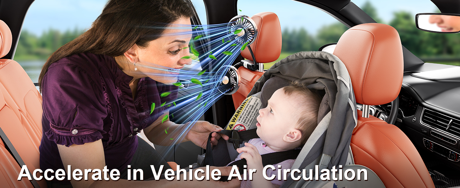 DICMKY Dual Head Gooseneck Car Cooling Fans for Back Seat for Kids