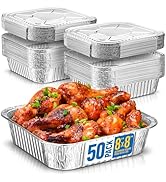 8x8 Disposable Aluminum Pans With Lids - 50 Pack Foil Pans For Cooking, Baking Cakes, Roasting &amp; ...