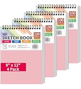 WINNER 9" x 12" Sketch Book 4 Pack, 400 Sheets Spiral Bound Art Sketchbook, 68lb/100gsm White Aci...