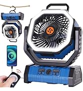 TDLOL Battery Powered Fan,20000mAh Portable Rechargeable Camping Fan Battery Operated with LED La...