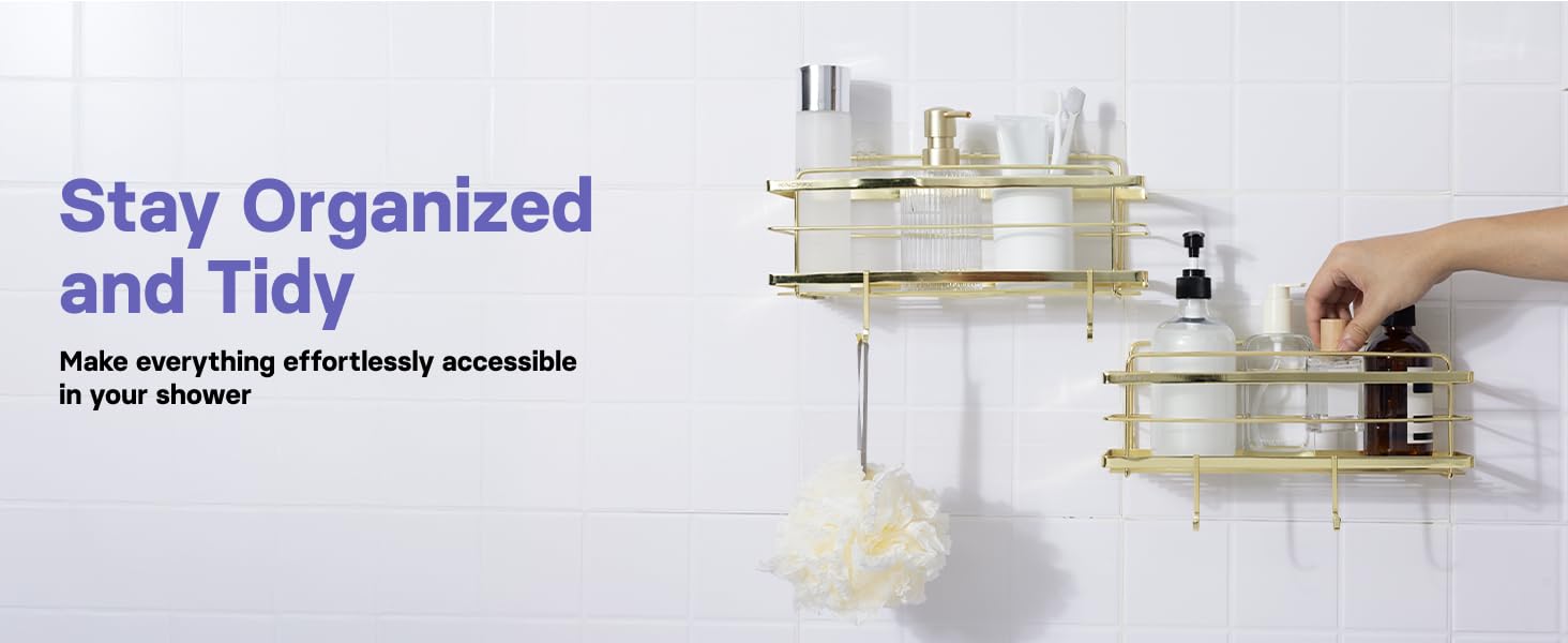 2-Pack Shower Caddies, Premium Stainless Steel, Gold
