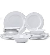 LEHAHA Basic White Melamine Dinnerware Sets, 18 Piece melamine dishes set, Service for 6, Plates ...