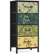 Furnulem 4 Drawer Dresser, Vertical Nightstand for Kids, Adult, Fabric Chest of Drawers for Bedro...