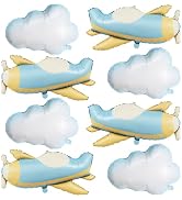 Airplane Cloud Balloons 8PCS Matte Foil Balloon Set Travel Party Decor | 4 Airplane and 4 Cloud B...